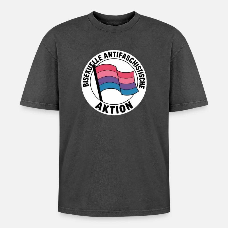 Bisexual Action - Antifa Pride Badge - Oversized Unisex Premium Acid-Washed T-Shirt - acid washed black