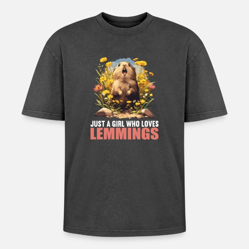 Lemminge Lemming - Oversized Unisex Premium Acid-Washed T-Shirt - Schwarz Acid Wash