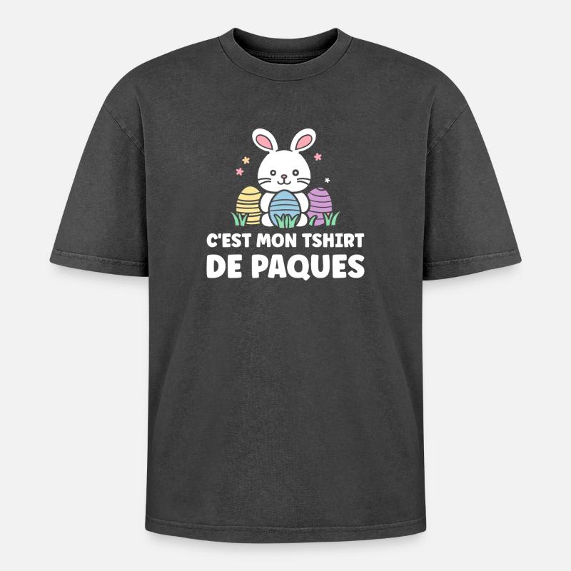 hUMOUR EASTER - Oversized Unisex Premium Acid-Washed T-Shirt - acid washed black