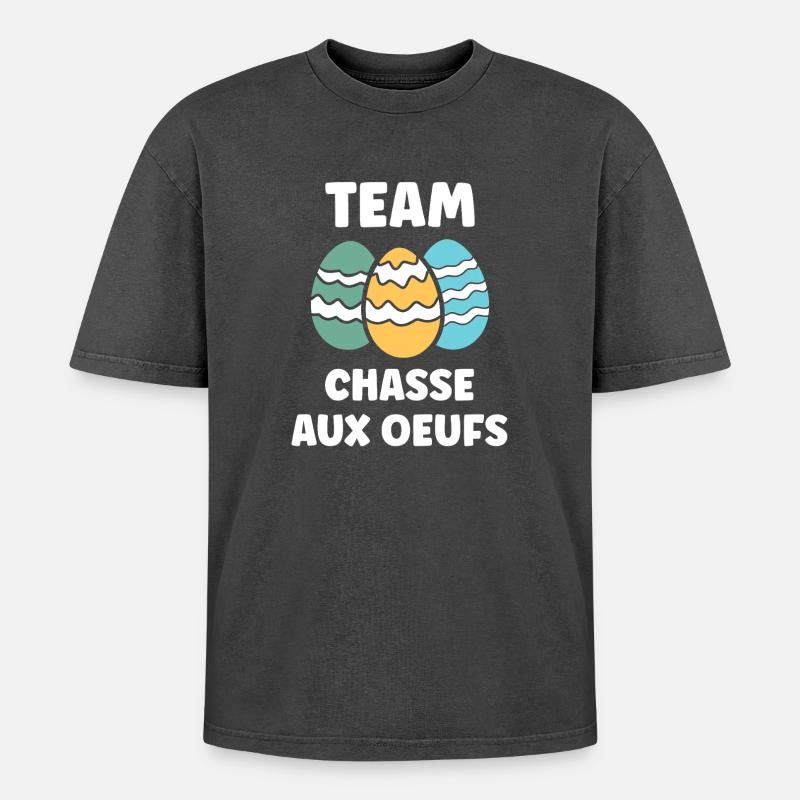 Ostern, Eiersuche - Oversized Unisex Premium Acid-Washed T-Shirt - Schwarz Acid Wash