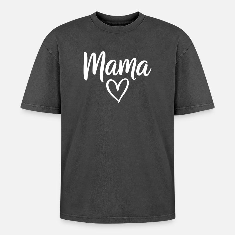 Mama Heart Script Logo - Oversized Unisex Premium Acid-Washed T-Shirt - Schwarz Acid Wash