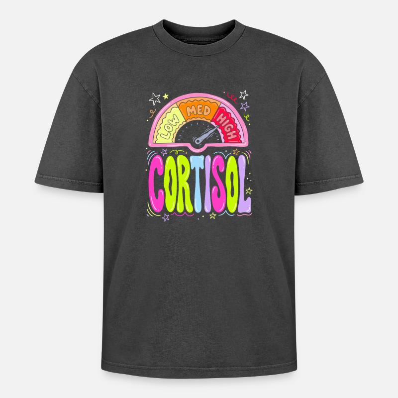 Cortisol Pegel Dashboard - Oversized Unisex Premium Acid-Washed T-Shirt - Schwarz Acid Wash