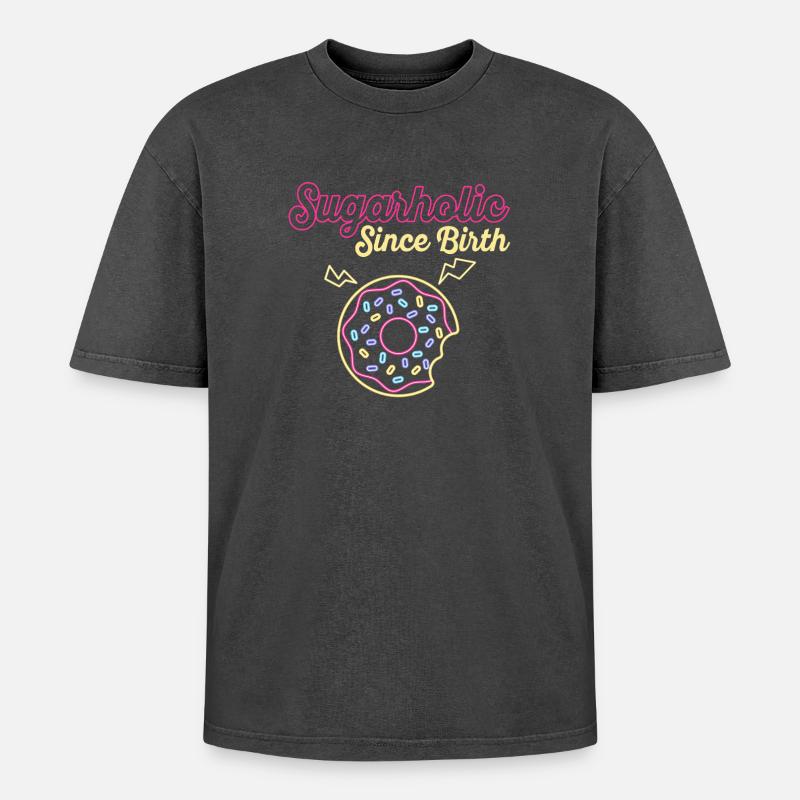 Neon Sugar Donut seit Geburt - Oversized Unisex Premium Acid-Washed T-Shirt - Schwarz Acid Wash