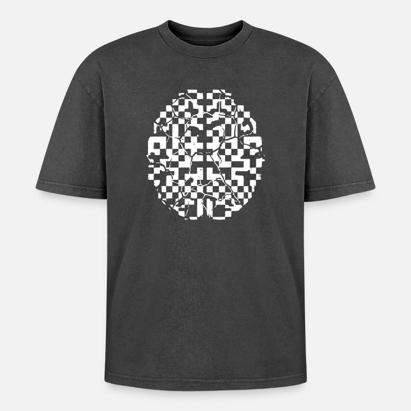 Defective Brain Glitch Cracks - Oversized Unisex Premium Acid-Washed T-Shirt - acid washed black