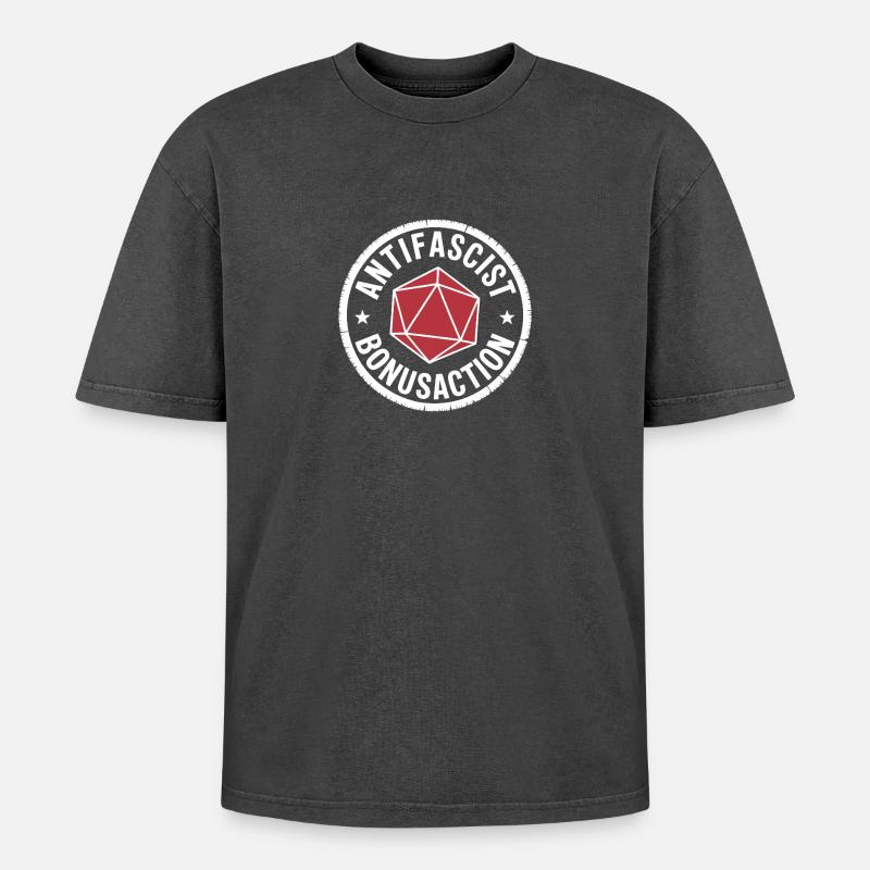 Antifascist Bonusaction - D'n'D Antifa Tee - Oversized Unisex Premium Acid-Washed T-Shirt - acid washed black
