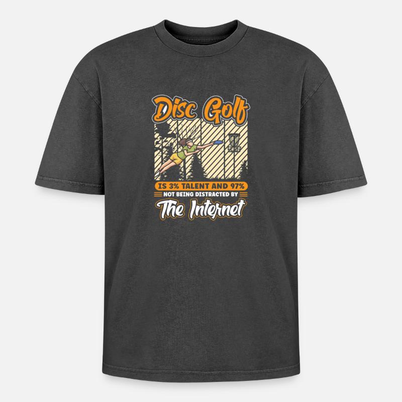 Disc Golf Geschenke Discgolf - Oversized Unisex Premium Acid-Washed T-Shirt - Schwarz Acid Wash