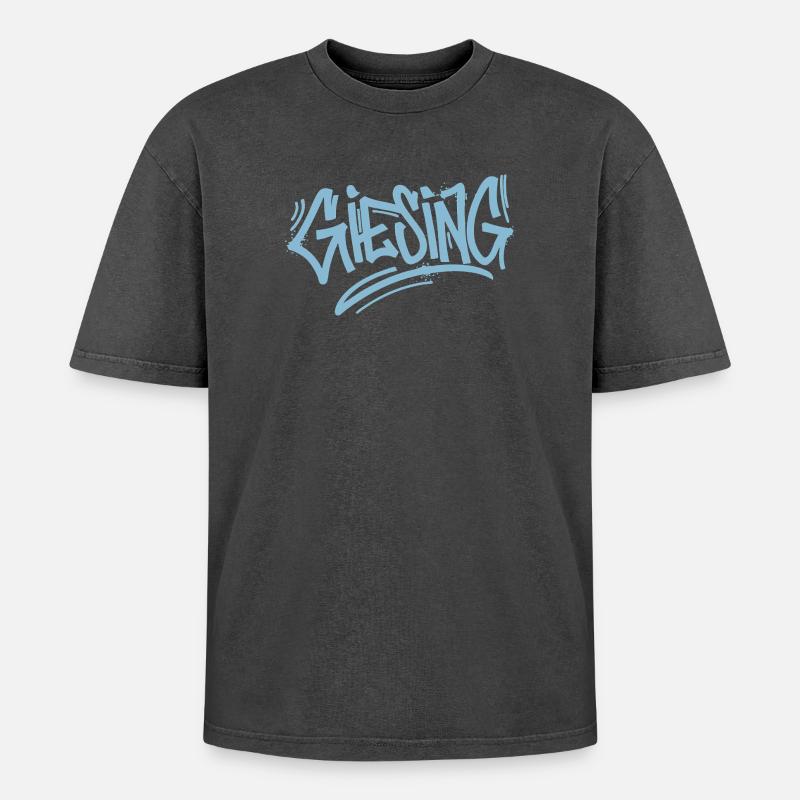 Giesing Graffiti - Oversized Unisex Premium Acid-Washed T-Shirt - Schwarz Acid Wash