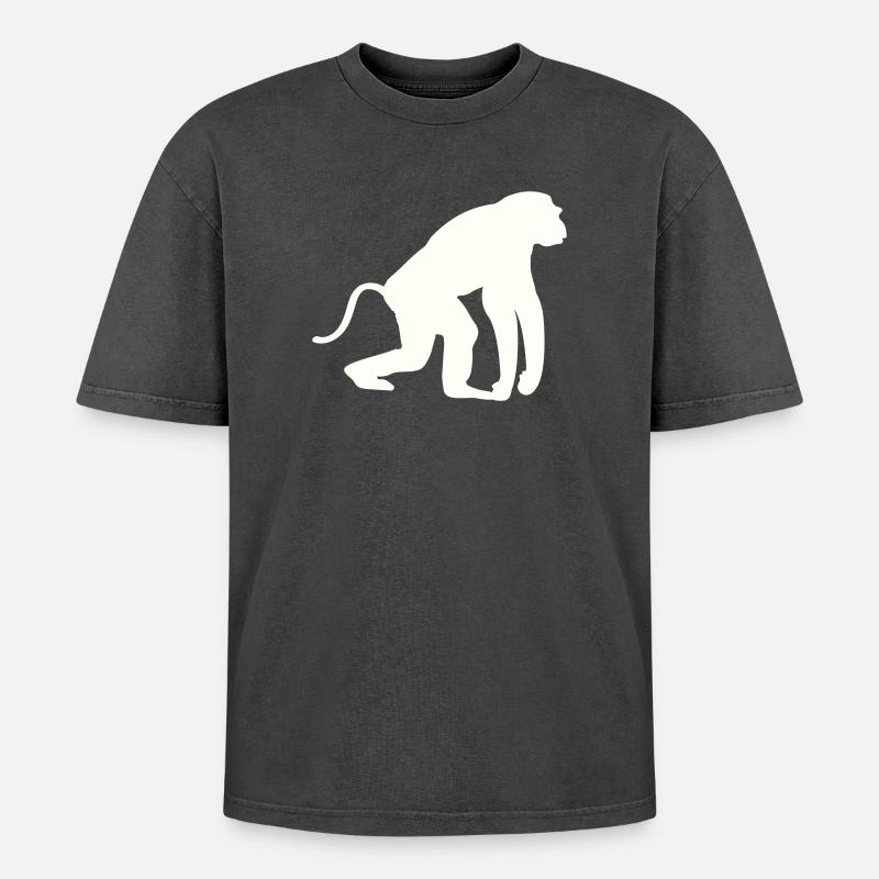 Affe Silhouette - Oversized Unisex Premium Acid-Washed T-Shirt - Schwarz Acid Wash