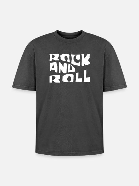 Rock'n'Roll Retro-Typografie - Oversized Unisex Premium Acid-Washed T-Shirt - Schwarz Acid Wash