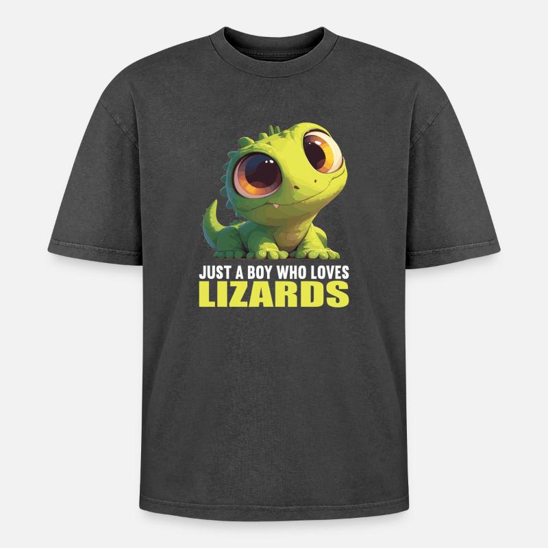 Lizards Lizard - Oversized Unisex Premium Acid-Washed T-Shirt - acid washed black