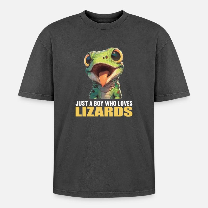 Lizards Lizard - Oversized Unisex Premium Acid-Washed T-Shirt - acid washed black