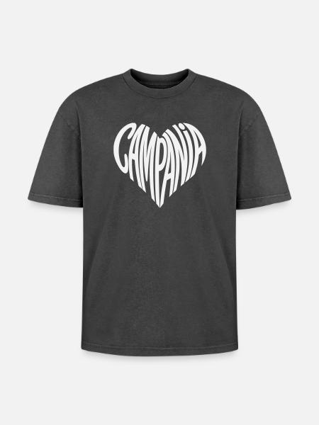Campania Herz Typografie - Oversized Unisex Premium Acid-Washed T-Shirt - Schwarz Acid Wash