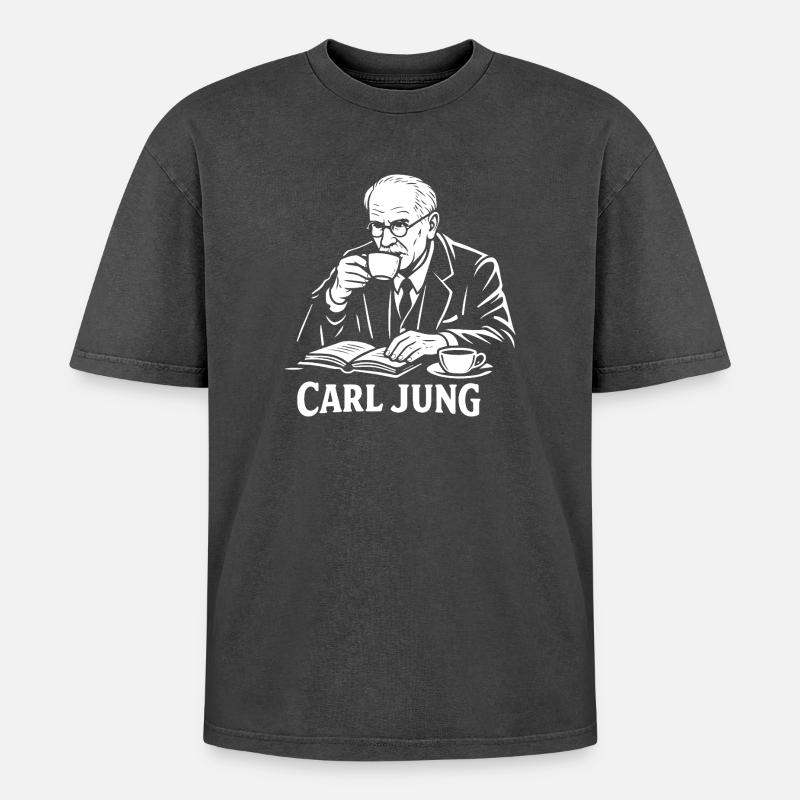 Carl Jung Kaffee-Studien-Tee - Oversized Unisex Premium Acid-Washed T-Shirt - Schwarz Acid Wash