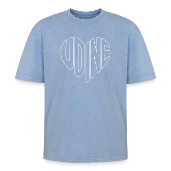 Logo du contour du cœur d’Udine - T-shirt Premium unisexe oversize acid-washed - bleu délavé acide - Devant - AI Model Female 172 dark (172cm) & AI Model Male 185 dark (185cm)