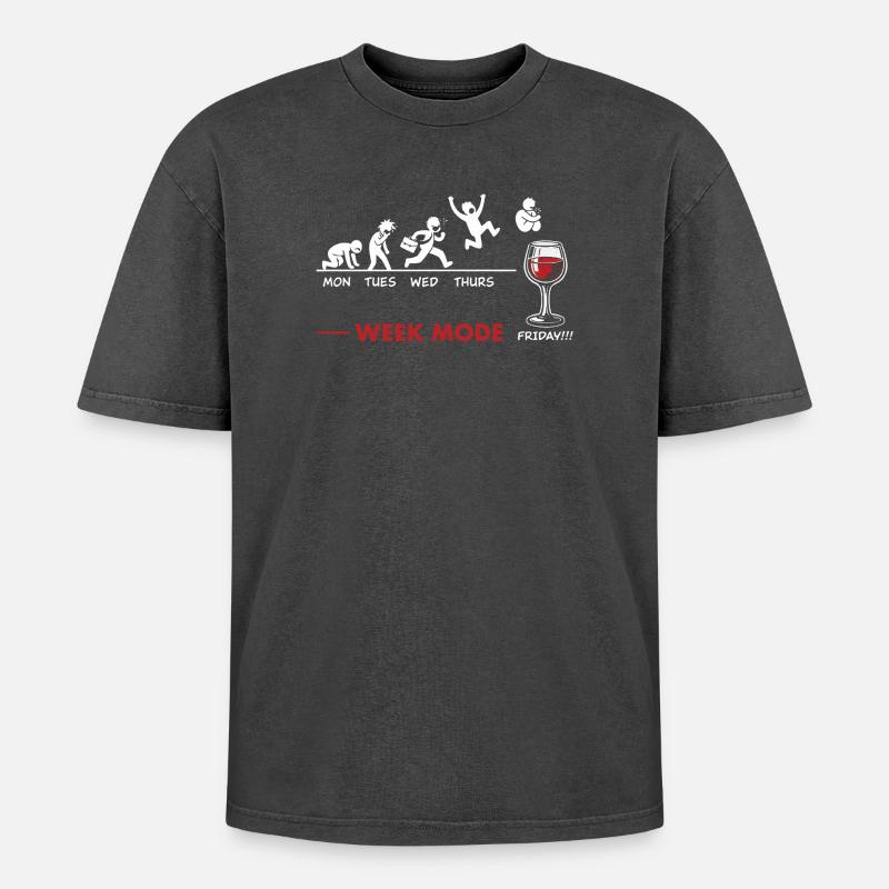 Vive le Weekend-end – Humor Vin - Oversized Unisex Premium Acid-Washed T-Shirt - Schwarz Acid Wash