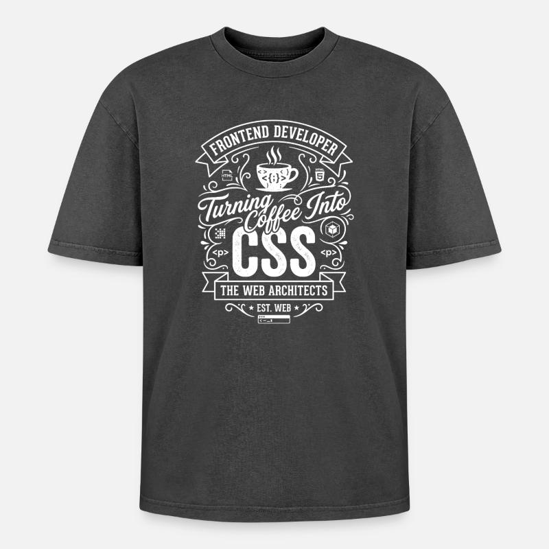 Frontend Coffee CSS Tee - T-shirt Premium unisexe oversize acid-washed - noir délavé acide