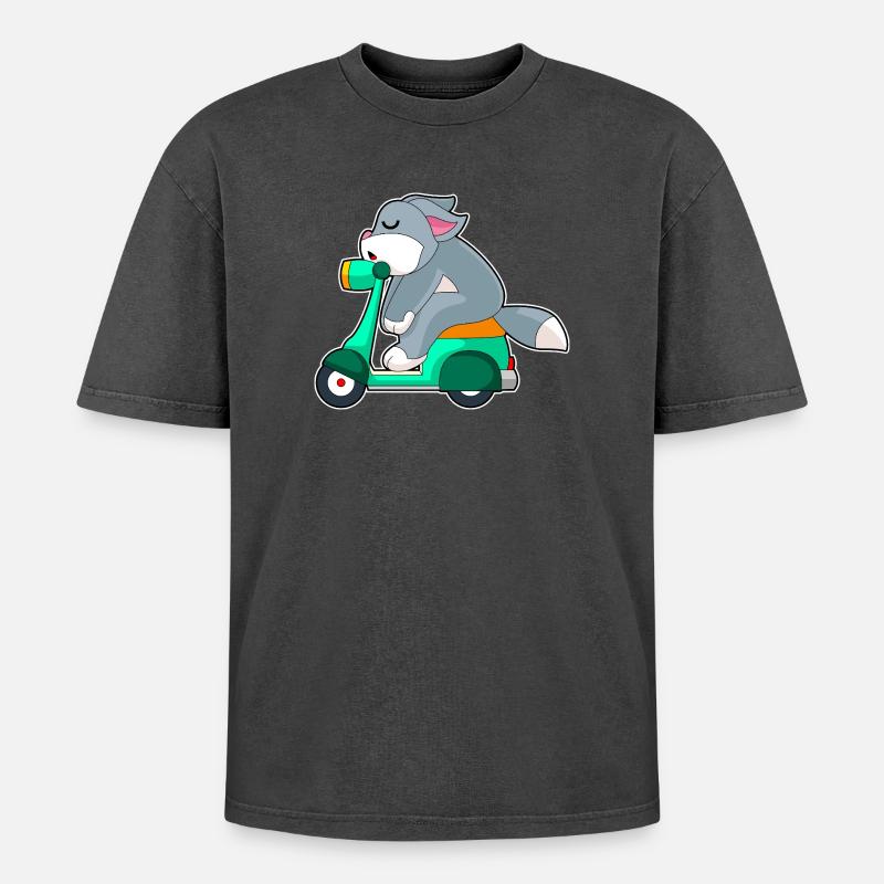 Cat Scooter - Oversized Unisex Premium Acid-Washed T-Shirt - acid washed black