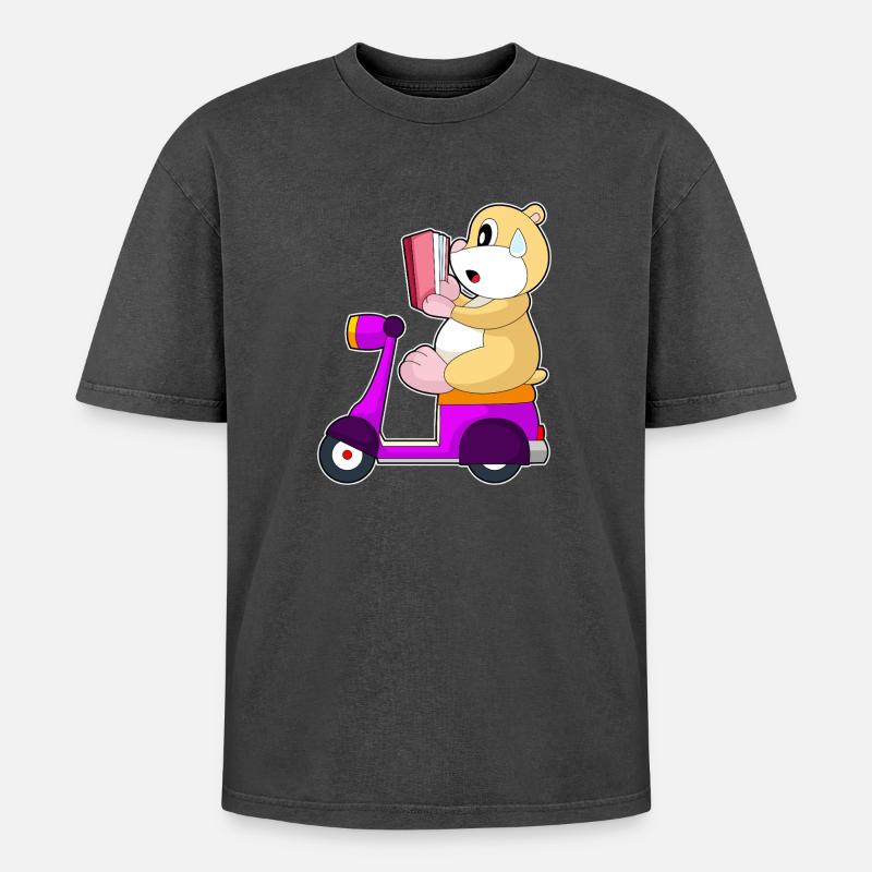 Hamster Motorroller - Oversized Unisex Premium Acid-Washed T-Shirt - Schwarz Acid Wash