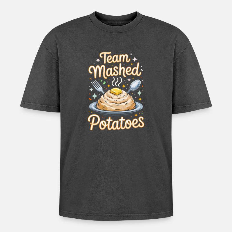 Team Mashed Potatoes Mash Design - Oversized Unisex Premium Acid-Washed T-Shirt - acid washed black