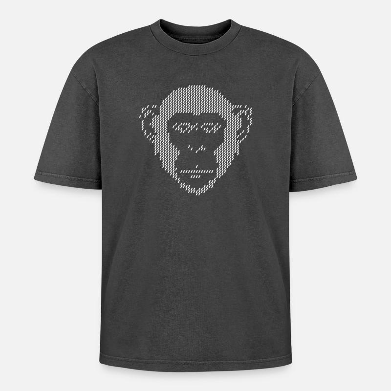 Pixel Monkey Halbton-Kunst - Oversized Unisex Premium Acid-Washed T-Shirt - Schwarz Acid Wash