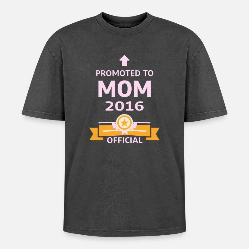 Beförderung zur Mutter 2016 - Oversized Unisex Premium Acid-Washed T-Shirt - Schwarz Acid Wash