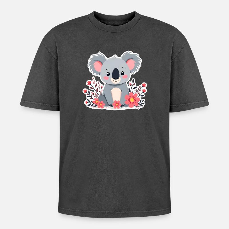 Koala - Oversized Unisex Premium Acid-Washed T-Shirt - Schwarz Acid Wash
