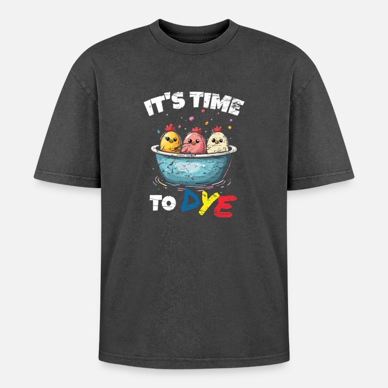 Easter Eggs Dyeing Easter Eggs - Oversized Unisex Premium Acid-Washed T-Shirt - acid washed black