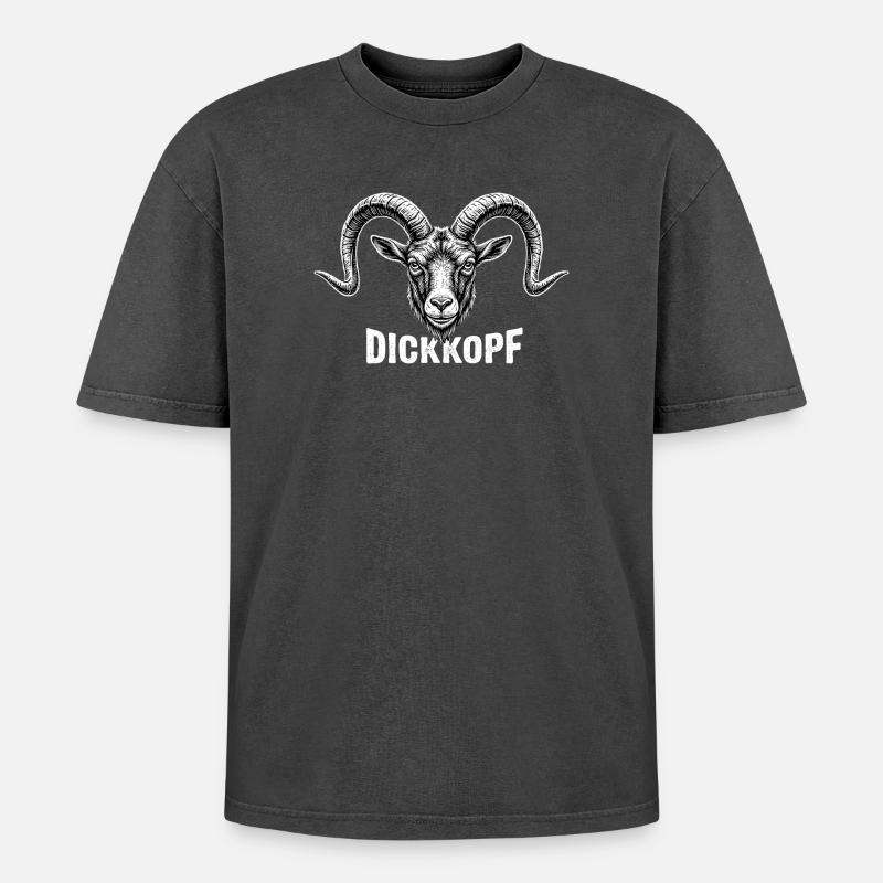 Dickkopf – Widder mit Charakter - Oversized Unisex Premium Acid-Washed T-Shirt - Schwarz Acid Wash