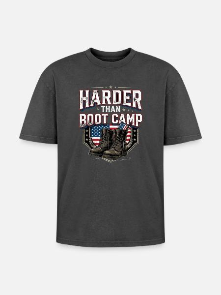 Army Mama Harder Than Boot Camp - Oversized Unisex Premium Acid-Washed T-Shirt - acid washed black
