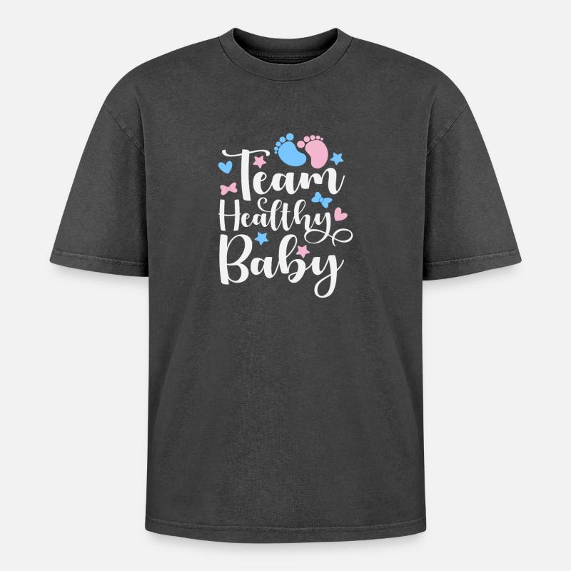 Team Gesundes Baby Junge Oder Mädchen - Oversized Unisex Premium Acid-Washed T-Shirt - Schwarz Acid Wash