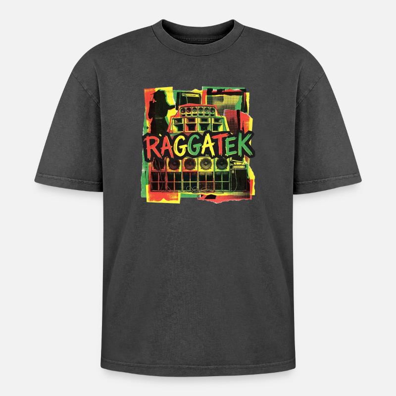 Raggatek Session Soundsystem - Oversized Unisex Premium Acid-Washed T-Shirt - Schwarz Acid Wash
