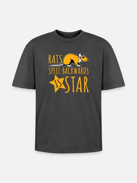 Rats Spelt Backwards Is Star Lustiger Ratte Spruch - Oversized Unisex Premium Acid-Washed T-Shirt - acid washed black