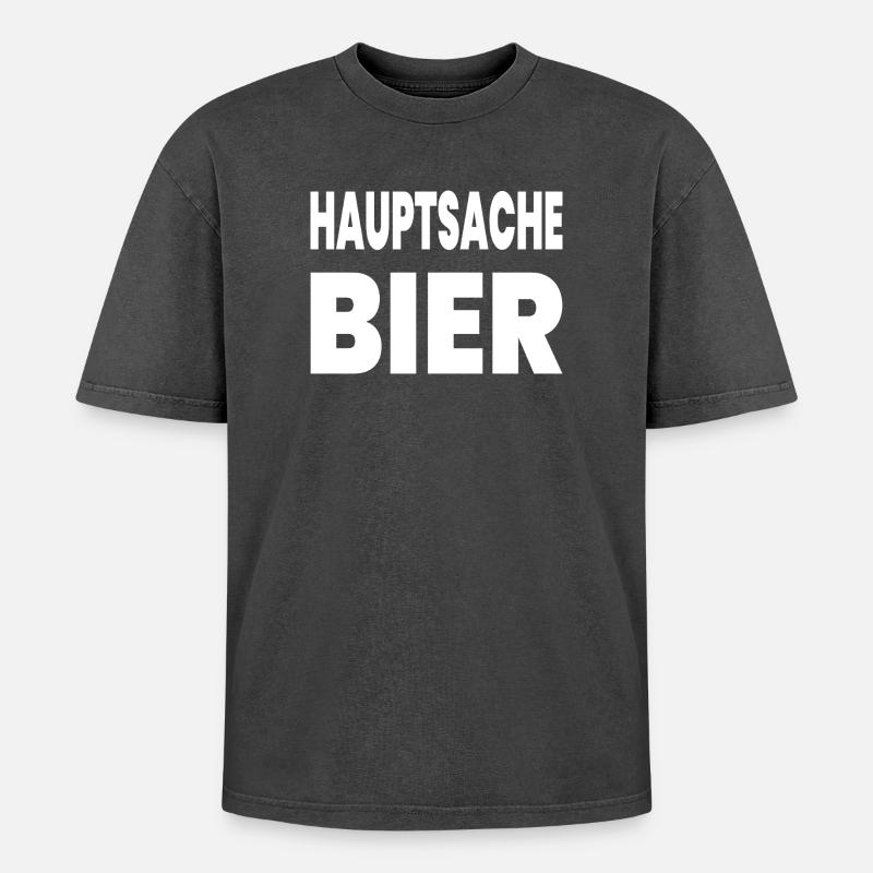 Bier - Oversized Unisex Premium Acid-Washed T-Shirt - Schwarz Acid Wash