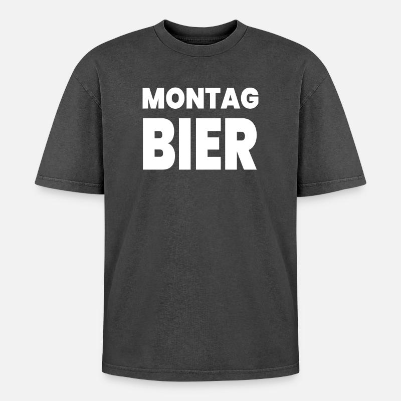 Bier - Oversized Unisex Premium Acid-Washed T-Shirt - Schwarz Acid Wash