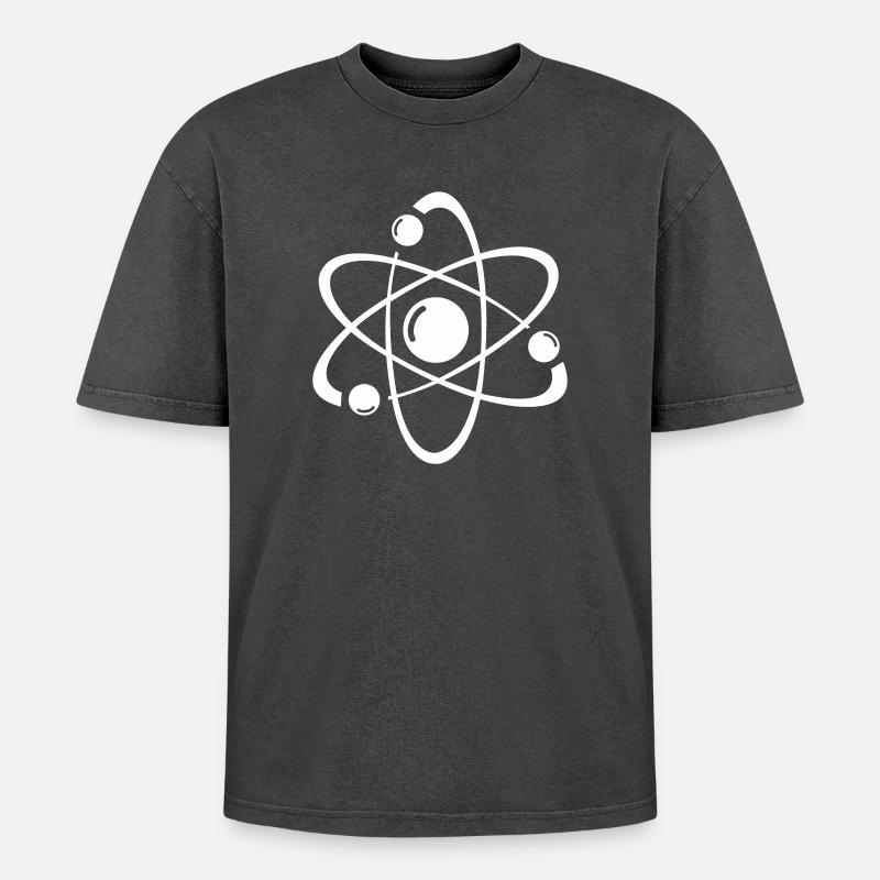 Atomic Model Line Art - Oversized Unisex Premium Acid-Washed T-Shirt - acid washed black