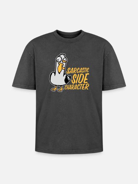 Crazy Seagull Sarcastic Side Character Funny - Oversized Unisex Premium Acid-Washed T-Shirt - acid washed black