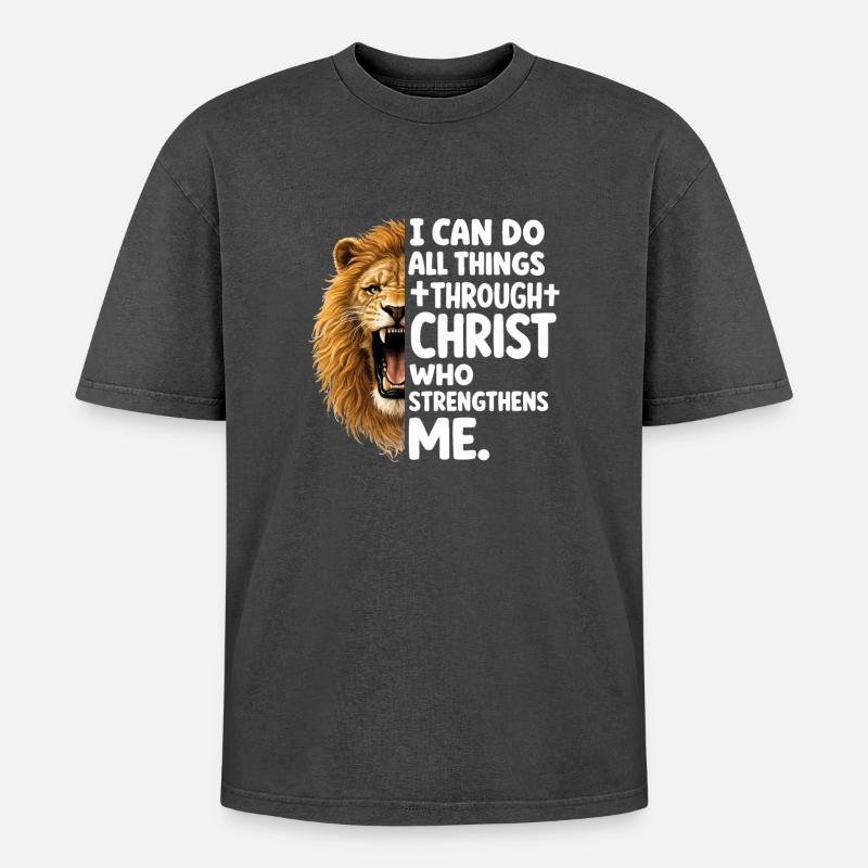 Löwe der Stärke durch Christus - Oversized Unisex Premium Acid-Washed T-Shirt - Schwarz Acid Wash