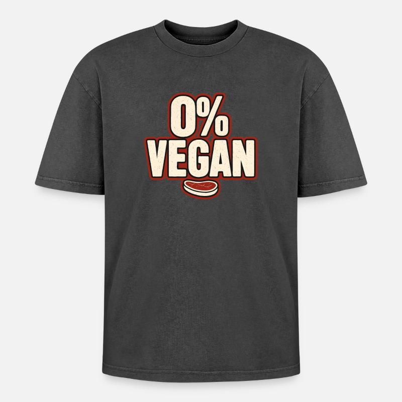 0% Vegan – Retro Statement - Oversized Unisex Premium Acid-Washed T-Shirt - acid washed black