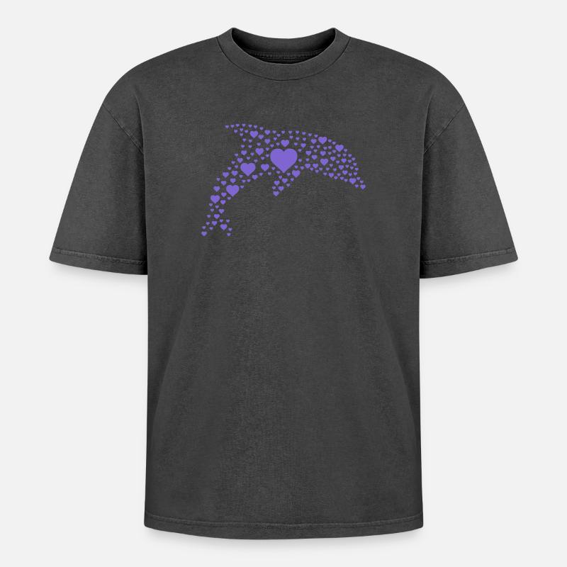 dolphin_hearts - Oversized Unisex Premium Acid-Washed T-Shirt - Schwarz Acid Wash