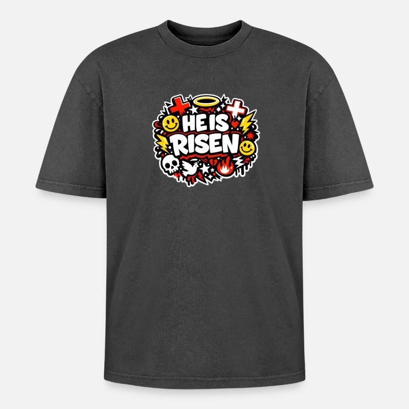 he is risen - Oversized Unisex Premium Acid-Washed T-Shirt - acid washed black