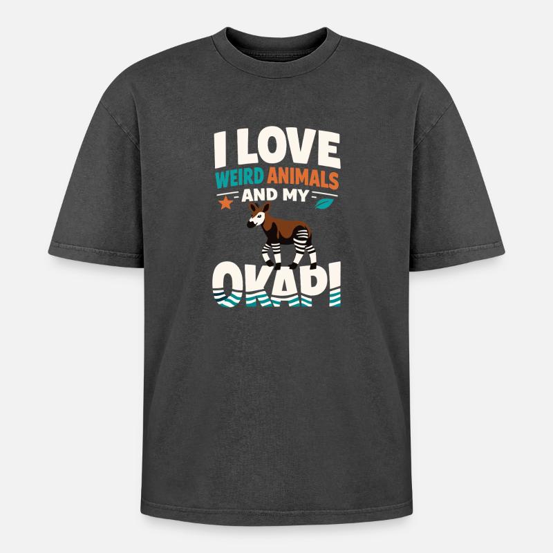 Okapi-liebhaber Okapi-tier Seltene Tierweltliebe - Oversized Unisex Premium Acid-Washed T-Shirt - Schwarz Acid Wash