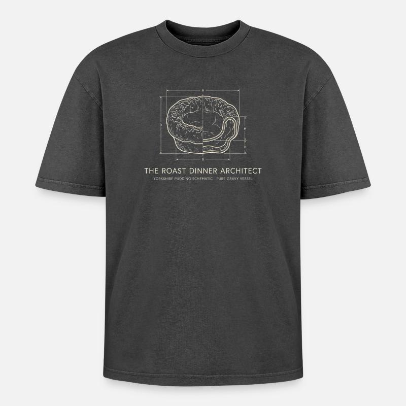 Bratendinner-Architekt – Yorkshire Pudding - Oversized Unisex Premium Acid-Washed T-Shirt - Schwarz Acid Wash