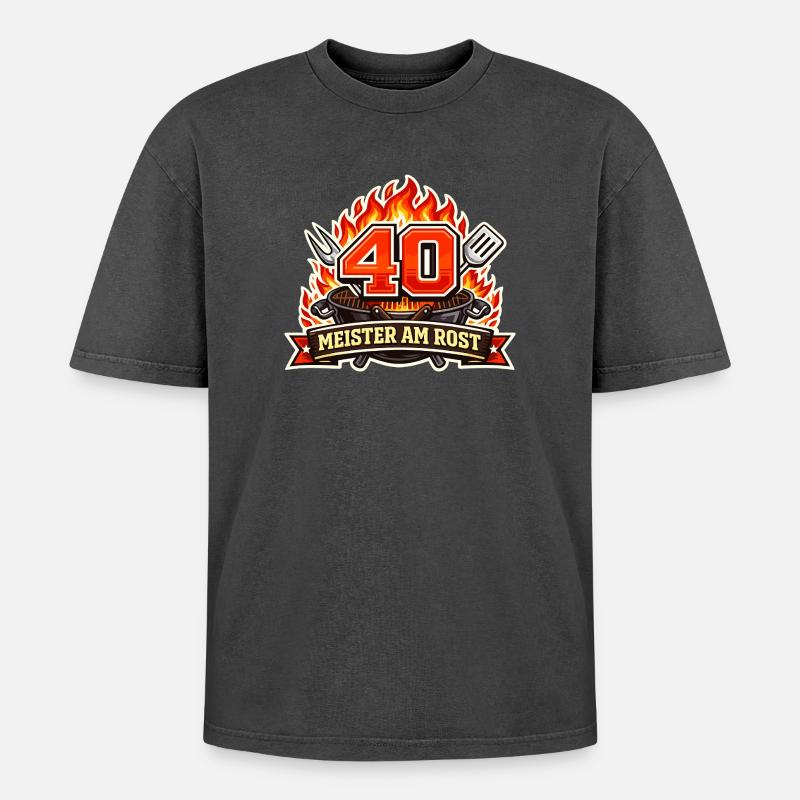 40 Master on the grill - Oversized Unisex Premium Acid-Washed T-Shirt - acid washed black