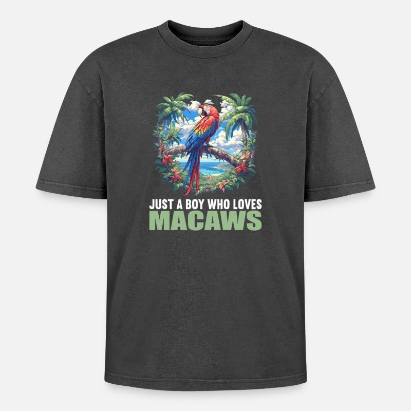 Macaw's Era - Oversized Unisex Premium Acid-Washed T-Shirt - acid washed black