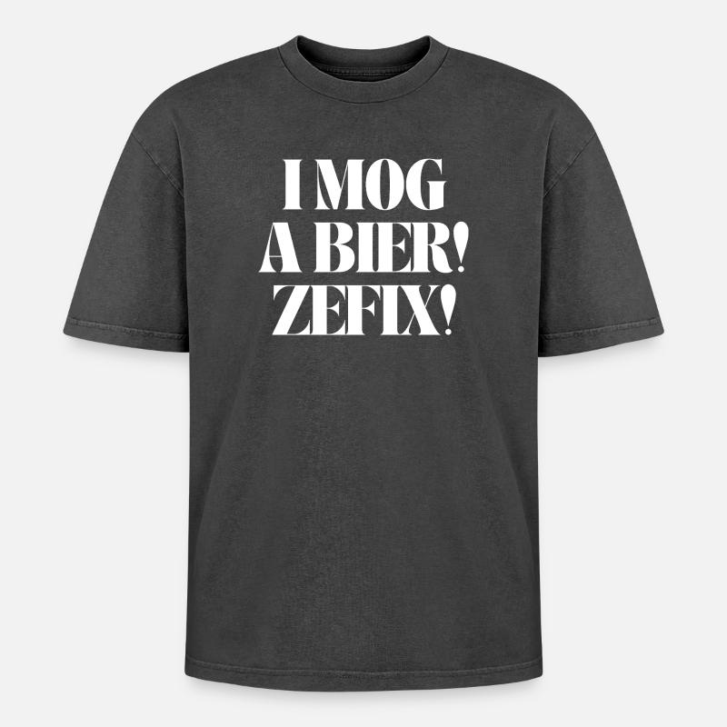 I mog a Bier! Zefix! - Oversized Unisex Premium Acid-Washed T-Shirt - Schwarz Acid Wash