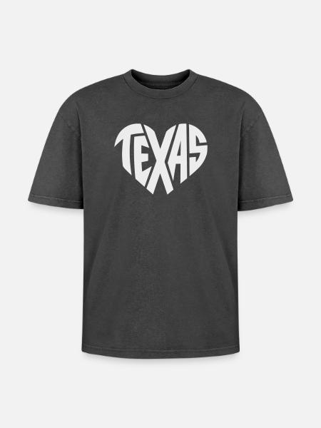 Texas Heart Typography - Oversized Unisex Premium Acid-Washed T-Shirt - acid washed black