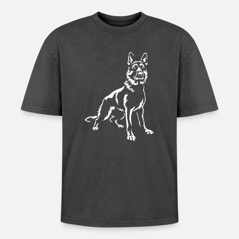 German Shepherd "Black Edition" - Oversized Unisex Premium Acid-Washed T-Shirt - acid washed black