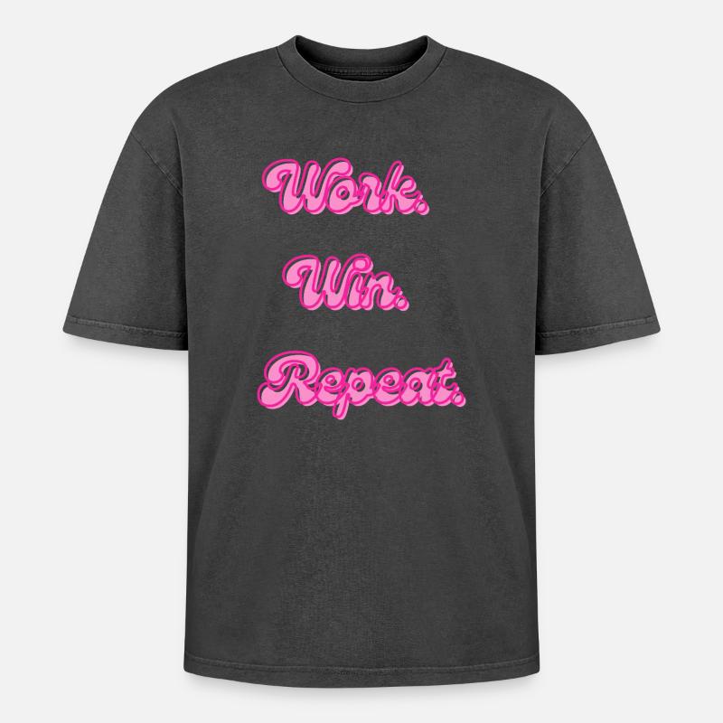 Work Win Repeat | Motivationsspruch - Oversized Unisex Premium Acid-Washed T-Shirt - Schwarz Acid Wash