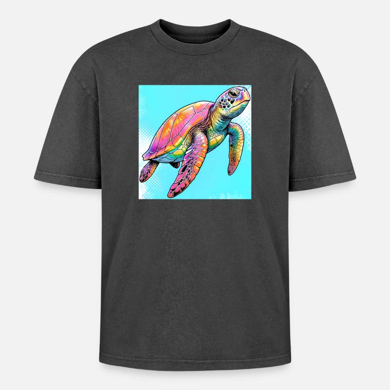 Schildkröte - Oversized Unisex Premium Acid-Washed T-Shirt - Schwarz Acid Wash