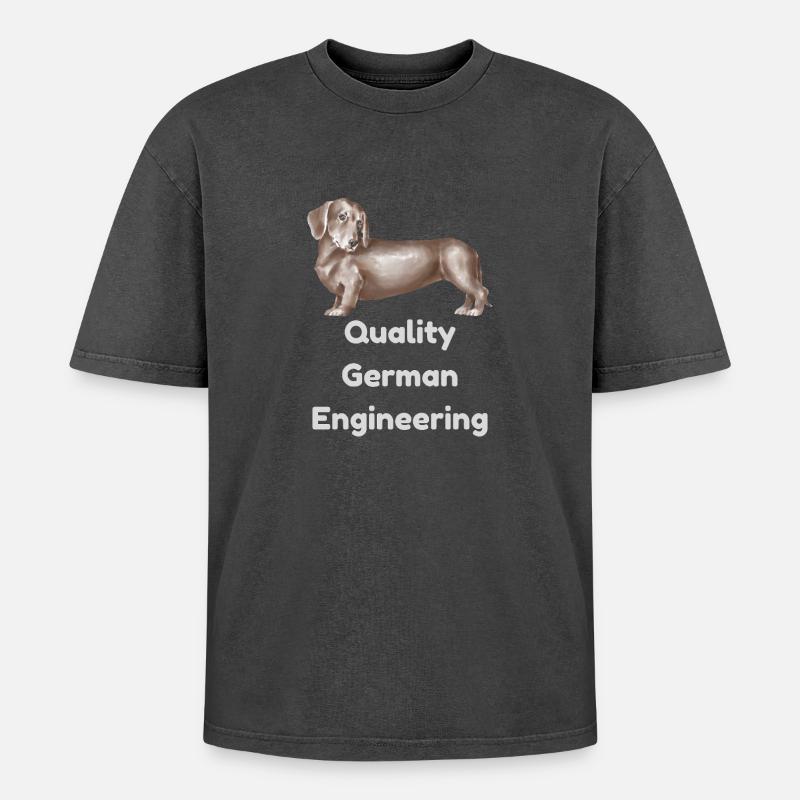 Quality German Dachshund Engineering - Oversized Unisex Premium Acid-Washed T-Shirt - acid washed black